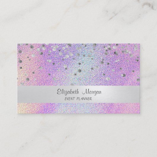 Elegant Stripe Confetti Holographic Visitekaartje (Voorkant)