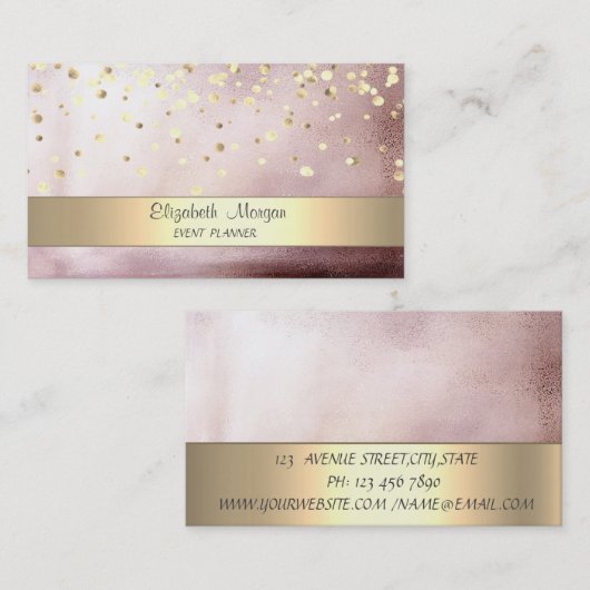 Elegant Stripe Confetti Roos Gold Visitekaartje (Voorkant / Achterkant)