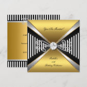 Elegant Stripe Gold White Silver Birthday Kaart (Voorkant / Achterkant)