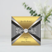 Elegant Stripe Gold White Silver Birthday Kaart (Staand voorkant)