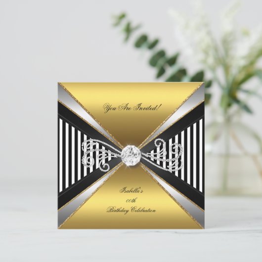 Elegant Stripe Gold White Silver Birthday Kaart (Staand voorkant)