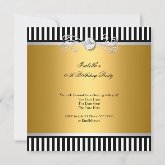 Elegant Stripe Gold White Silver Birthday Kaart (Achterkant)