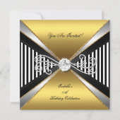 Elegant Stripe Gold White Silver Birthday Kaart (Voorkant)