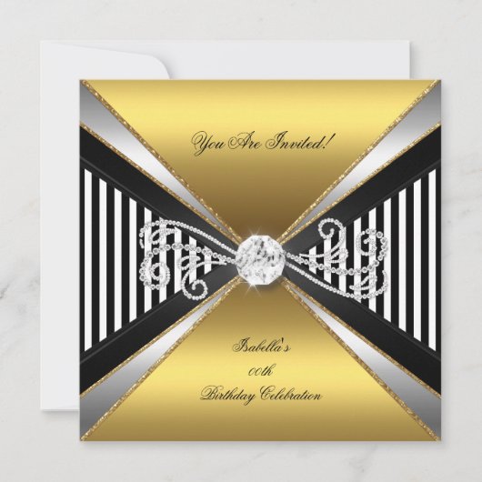 Elegant Stripe Gold White Silver Birthday Kaart (Voorkant)