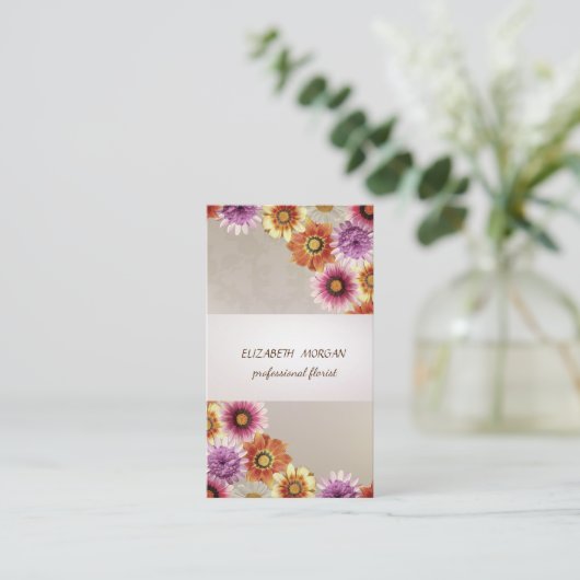 Elegant Stripe, Lace, Flowers Visitekaartje (Staand voorkant)