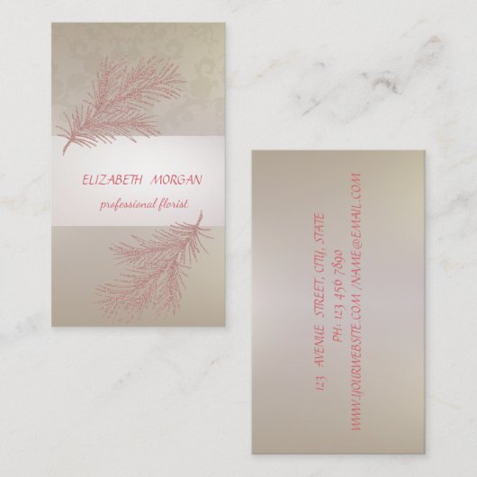 Elegant Stripe, Lace, Glitter Branch Visitekaartje (Voorkant / Achterkant)