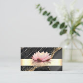 Elegant Stripe Lotus Black Marble Gold Sequins Visitekaartje (Staand voorkant)