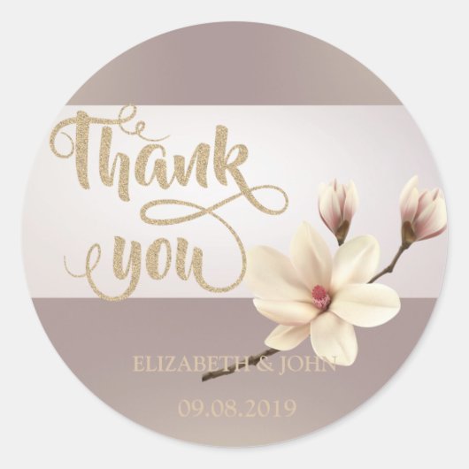 Elegant Stripe Magnolia You Wedding Sticker (Voorkant)
