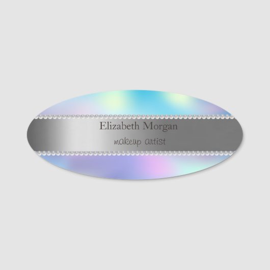 Elegant Stripe, Pearls Holographic Ombre Naamplaatje (Voorkant)