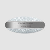 Elegant Stripe, Pearls, Silver Glitter Bokeh Naamplaatje (Voorkant)