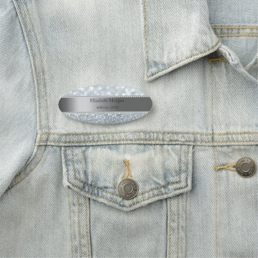 Elegant Stripe, Pearls, Silver Glitter Bokeh Naamplaatje (In situ)