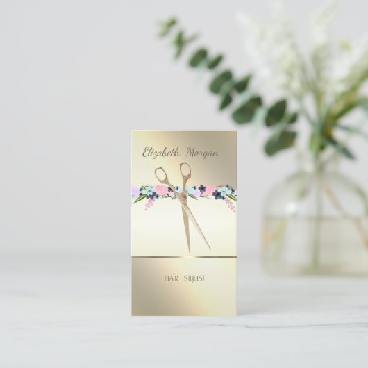 Elegant, Stripe, Scissors, Flowers Appointcard Aanbevelingskaartje (Staand voorkant)