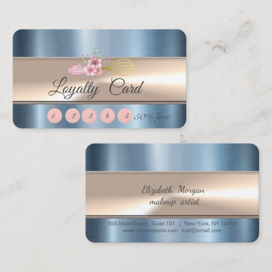 Elegant Stripe Whisk Bakery Blue Metallic Klantenkaartje (Voorkant / Achterkant)