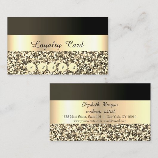 Elegant, striped, Black, Gold Glitter Loyalty Kaar (Voorkant / Achterkant)