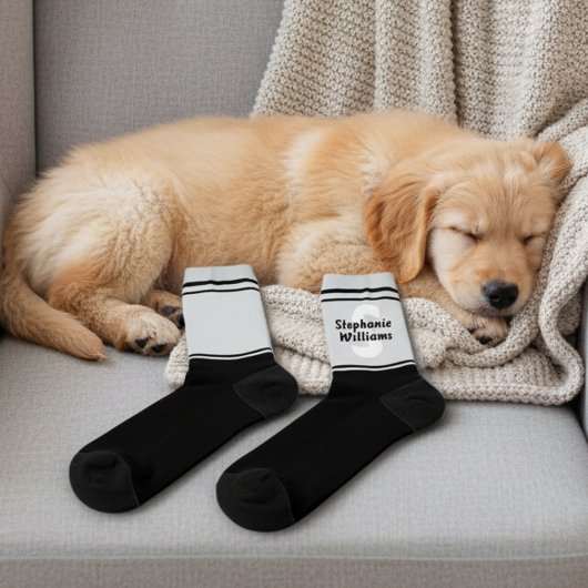Elegant Striped Full Name and Monogram Crew Socks Sokken