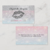 Elegant striped, Glitter Lips Silver Confetti Visitekaartje (Voorkant / Achterkant)