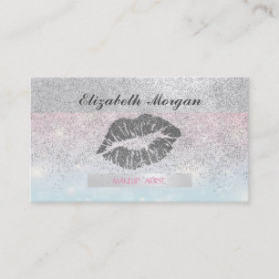 Elegant striped, Glitter Lips Silver Confetti Visitekaartje