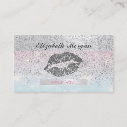 Elegant striped, Glitter Lips Silver Confetti Visitekaartje (Voorkant)