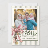 Elegant Striped Merry Christmas Family Photo Card Kaart (Voorkant)