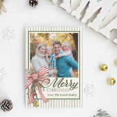 Elegant Striped Merry Christmas Family Photo Card  Kaart