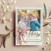 Elegant Striped Merry Christmas Family Photo Card Kaart