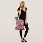Elegant Striped Pink and Grey with Roses Tote Bag (Op model)