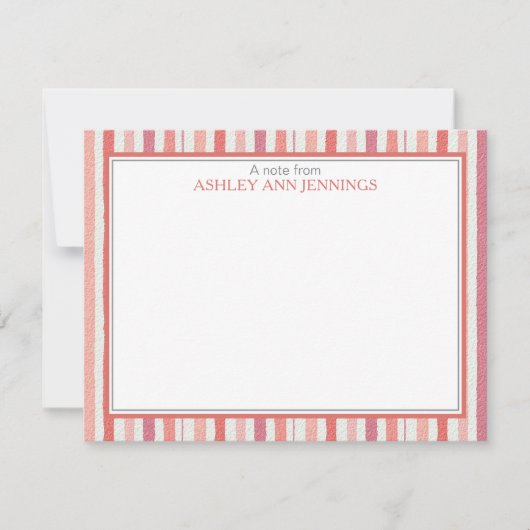 Elegant Striped Pink Personalized Stationery Notitiekaartje (Voorkant)