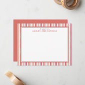 Elegant Striped Pink Personalized Stationery Notitiekaartje (Voorkant / Achterkant in situ)