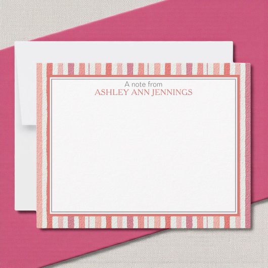 Elegant Striped Pink Personalized Stationery Notitiekaartje