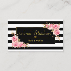 Elegant Striped Roos Hairdresser Salon Gold Heart Visitekaartje