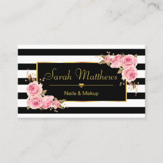 Elegant Striped Roos Hairdresser Salon Gold Heart Visitekaartje