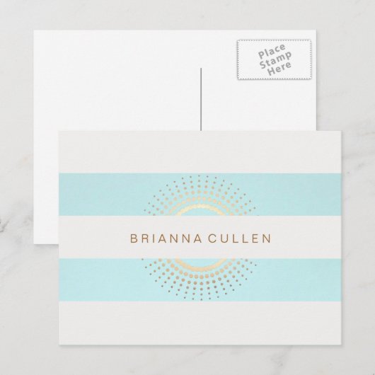 Elegant Striped Turquoise en Gold Circles Briefkaart (Voorkant / Achterkant)