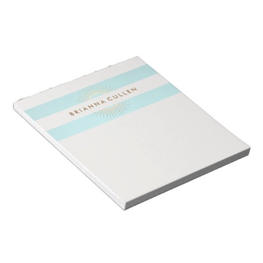 Elegant Striped Turquoise en Gold Circles Notitieblok (Schuin)