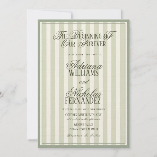 Elegant Striped Vintage Green Wedding Kaart (Voorkant)