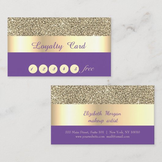 Elegant, striped, Violet, Gold Glitter Loyalty Kaa (Voorkant / Achterkant)