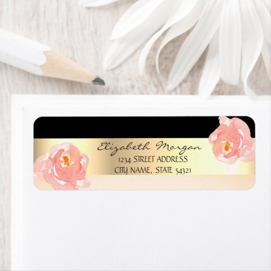 Elegant Striped Waterverf Roos Adres Etiket (Insitu)