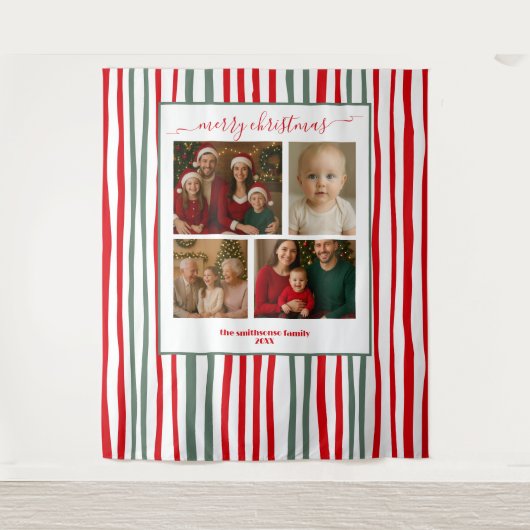 Elegant Stripes family Photo Christmas backdrop Wandkleed (Voorkant)