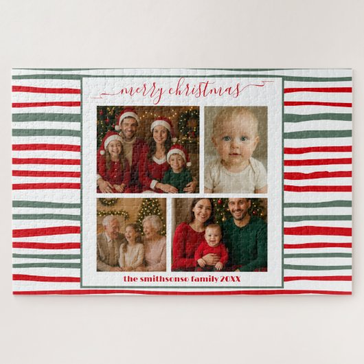 Elegant Stripes family Photo merry Christmas game Legpuzzel (Horizontaal)