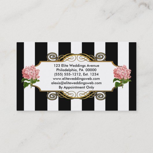 Elegant Stripes |Gold Hydrangea Wedding Planner Visitekaartje (Achterkant)