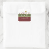 elegant stripes green + burgundy wedding vierkante sticker (Tas)