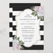 Elegant Stripes Pink Floral Wedding Invitations Kaart (Voorkant / Achterkant)