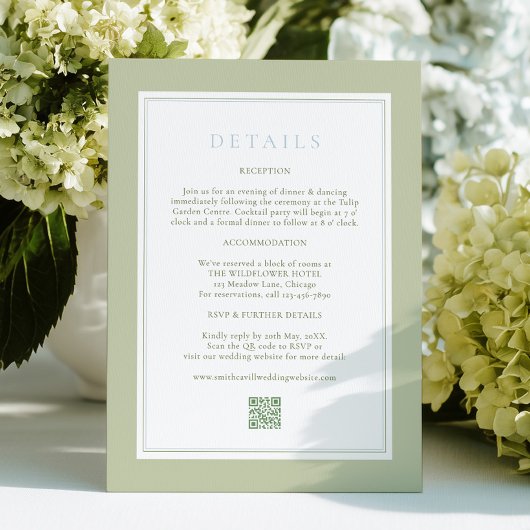 Elegant Stripes Sage Wedding Details Card Informatiekaartje