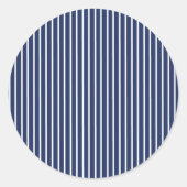 Elegant Stripes White - Navy Blue Ronde Sticker (Voorkant)