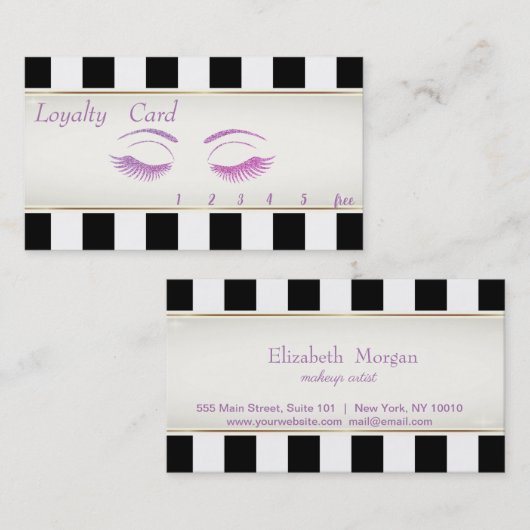 Elegant, strips, Glittery Lashes Loyalty Kaart (Voorkant / Achterkant)