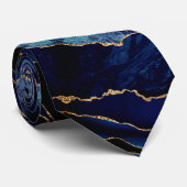 Elegant Stropdas Agate Navy Blue Gold Marble (Opgerold)