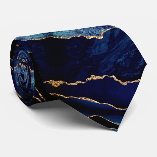 Elegant Stropdas Agate Navy Blue Gold Marble (Opgerold)