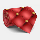 Elegant Stropdas Gold Diamonds Tufed Red Leather (Opgerold)