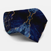 Elegant Stropdas met Agate Navy Blue Gold Marble (Opgerold)