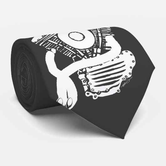 Elegant Stropdas met witte Harley Panhead-motor (Opgerold)