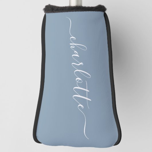 Elegant Stusty Blue Script Modern Name Persoonlijk Golfheadcover (Draai 90)